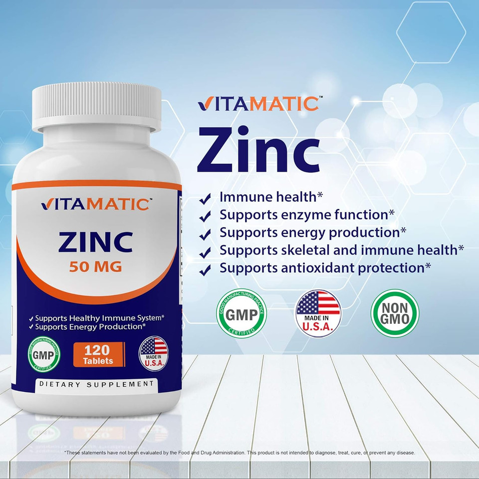 2 Pack - Vitamatic Zinc 50Mg As Zinc Gluconate 120 Count - Immunity Supplement (Total 240 Tablets)