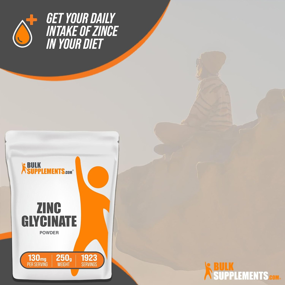 Bulksupplements.Com Zinc Glycinate Powder - Zinc Supplements, Zinc 40Mg, Zinc Powder - Zinc Mineral Supplement, For Immune Support - Gluten Free, 130Mg Per Serving, 250G (8.8 Oz)8.81 Ounce (Pack Of 1)