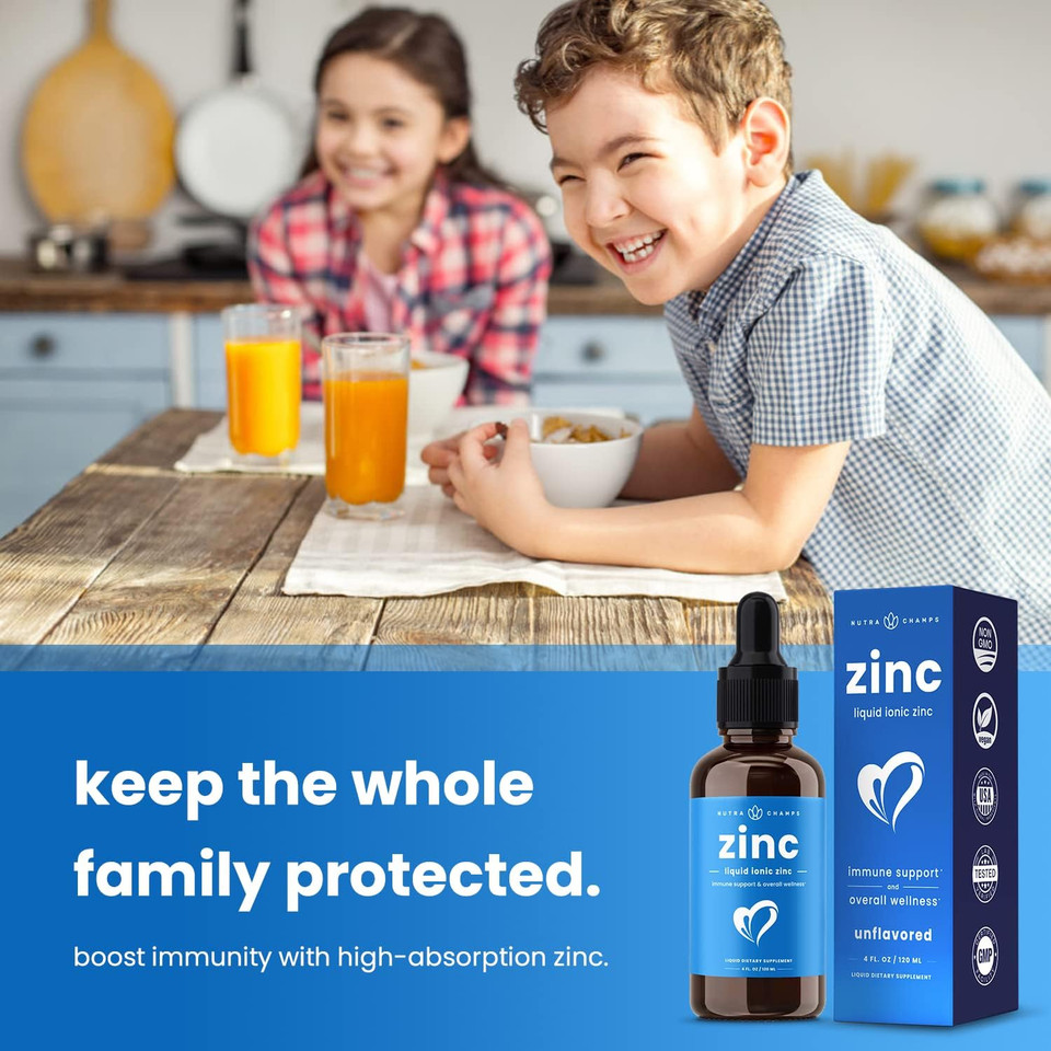 Liquid Zinc For Kids & Adults | Vegan, Pure Ionic Zinc Drops Enhanced With Vitamin C | Elemental Zinc Supplements For Immune Support | Sugar-Free Zinc Liquid 4 Oz