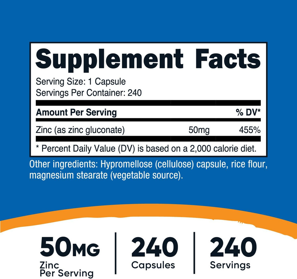 Nutricost Zinc Gluconate 240 Vegetarian Capsules (50Mg) - Gluten Free And Non-Gmo240 Count (Pack Of 1)
