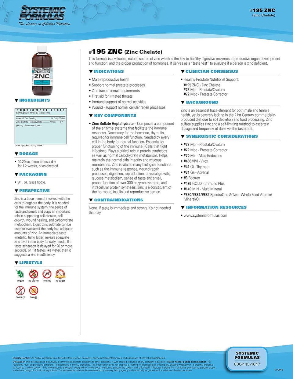 Systemic Formulas Znc-Zinc Chelate (8 Fl. Oz.) #195