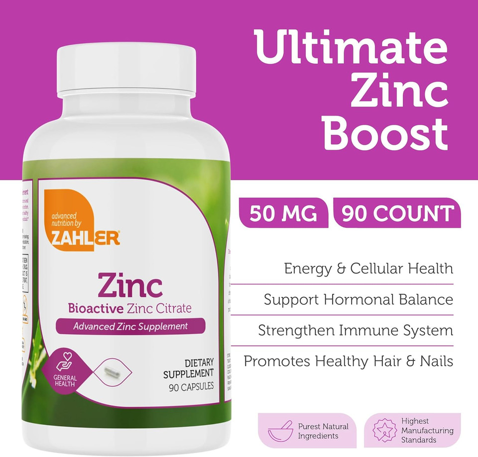 Zahler Zinc 50Mg, Supports Immune And Antioxidant Protection, Certified Kosher, 90 Capsules