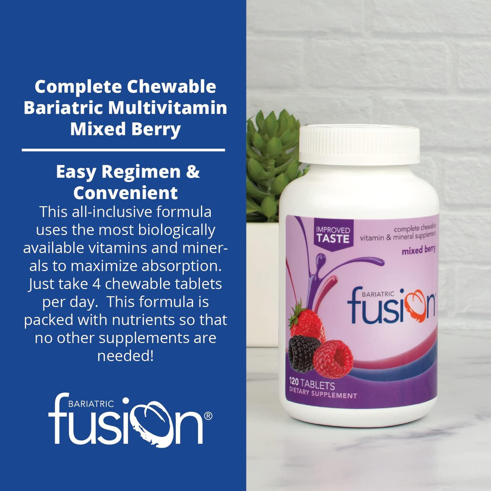Bariatric Fusion Mixed Berry Complete Chewable Bariatric Multivitamin With Iron For Bariatric Surgery Patients Including Gastric Bypass And Sleeve Gastrectomy - 120 Tablets