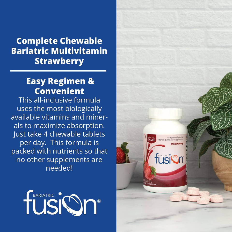 Bariatric Fusion Strawberry Complete Chewable Bariatric Multivitamin with Iron for Bariatric Surgery Patients Including Gastric Bypass and Sleeve Gastrectomy - 120 Tablets