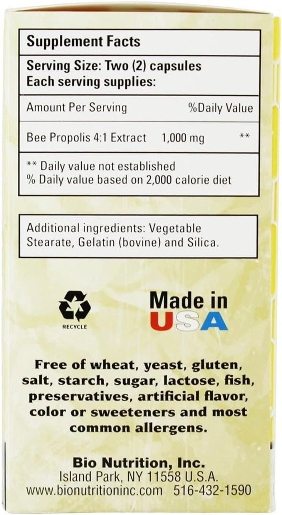 Bio Nutrition Bee Propolis, Natural Defense Immune Support Supplement Capsules 1000 Mg, 60 Ea, 60 Count