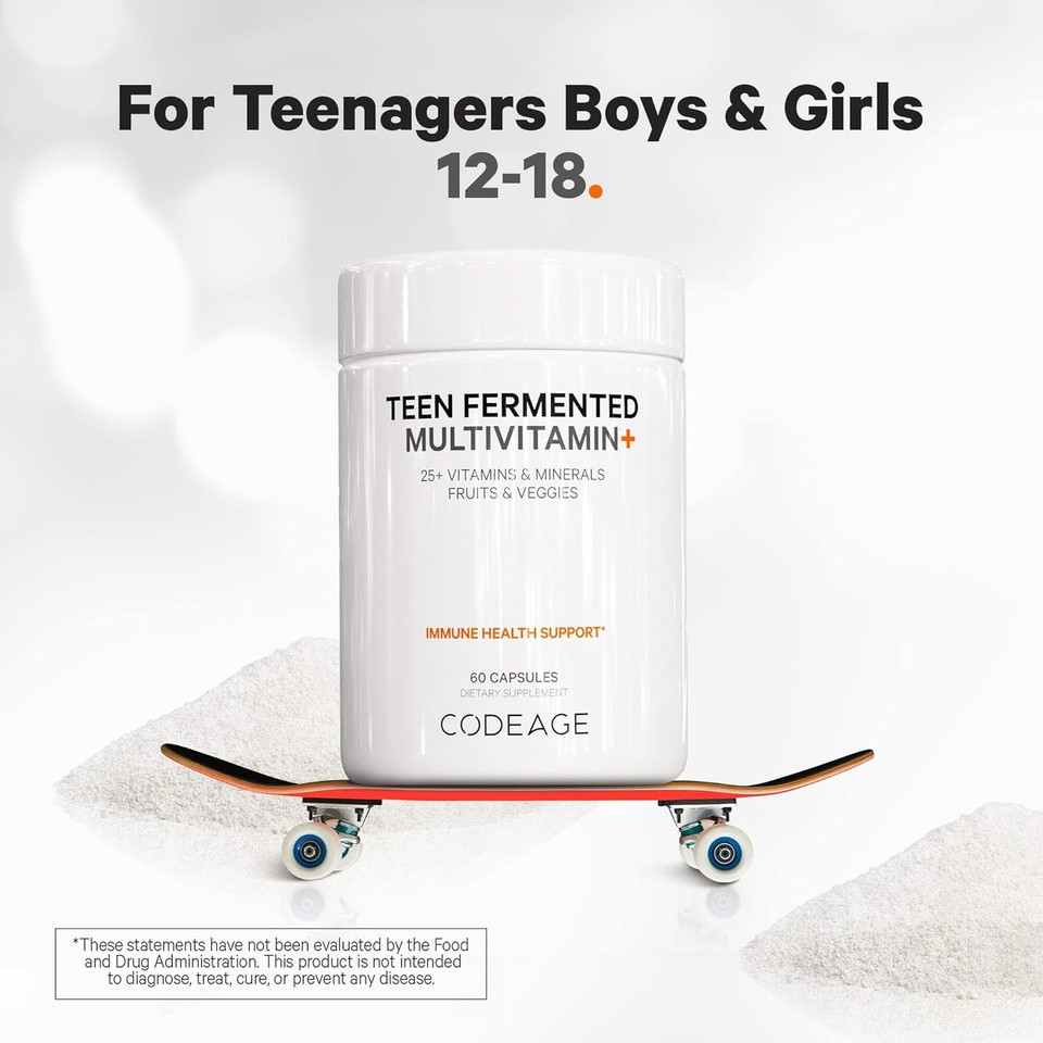 Codeage Teenã¢ÂS Daily Multivitamin Supplement, 25+ Vitamins & Minerals For Teenage Boys & Girls, Organic Whole Foods Vitamins For Teenagers, Vitamin A, B, C, D, E, K, Omega-3, 60 Ct