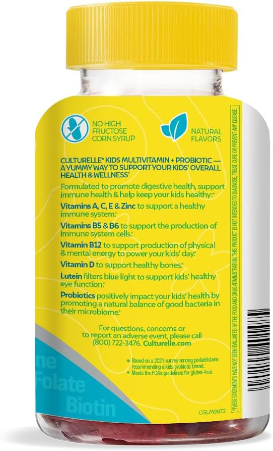 Culturelle Kids Multivitamin + Probiotic For Kids (Ages 2+) - Peach-Orange & Mixed Berry Flavor - Digestive Health & Immune Support Gummies With Lutein To Support Eye Health, 60 Count (Pack Of 1)