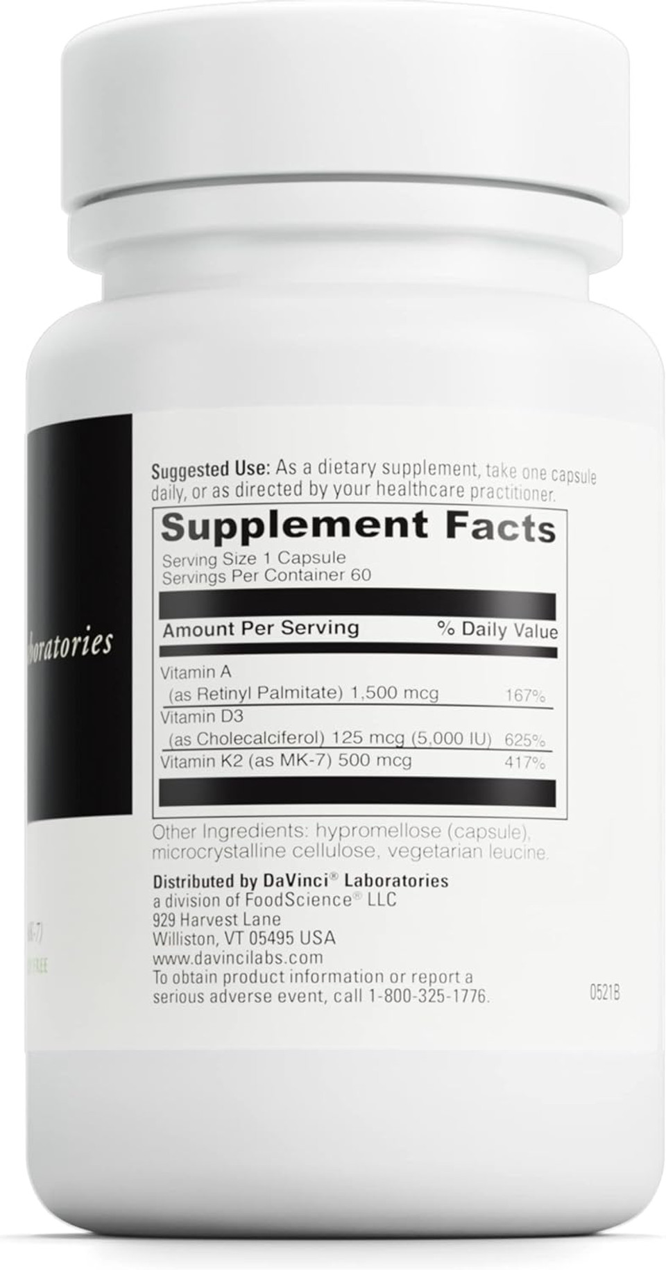 Davinci Labs Adk - Helps Support Bone, Heart & Immune Health* - Dietary Supplement With Vitamins A, D3 & K2 (As Mk-7) - Vegetarian, Gluten Free & Soy Free - 60 Capsules60 Count (Pack Of 1)