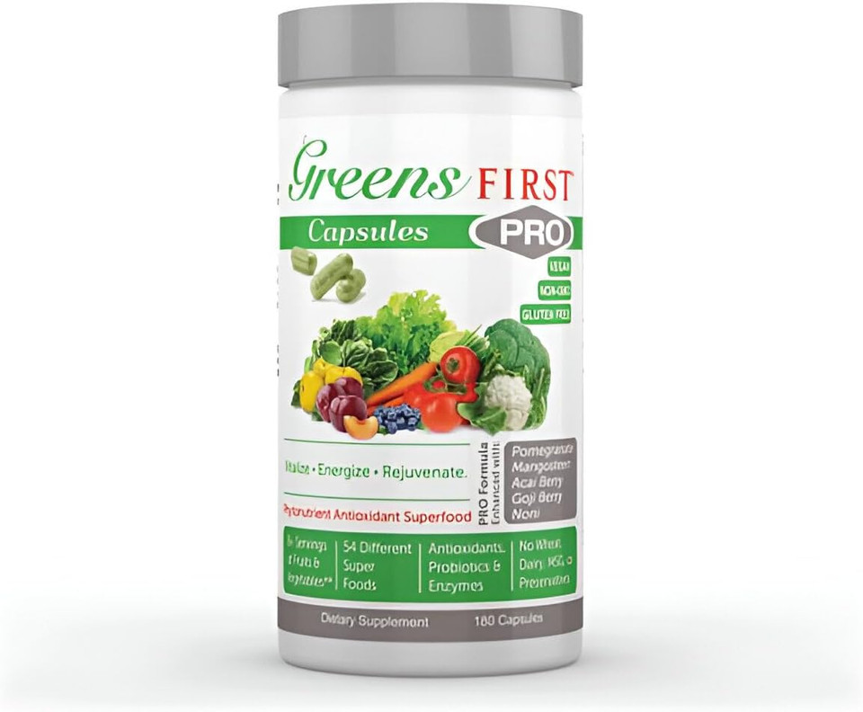 Greens First PRO-Capsules - 30 Servings - 54 Nutrient Rich-Antioxidant Superfoods, Organic Fruits & Vegetables, Dairy and Wheat Free, Non-GMO - 180 Capsules