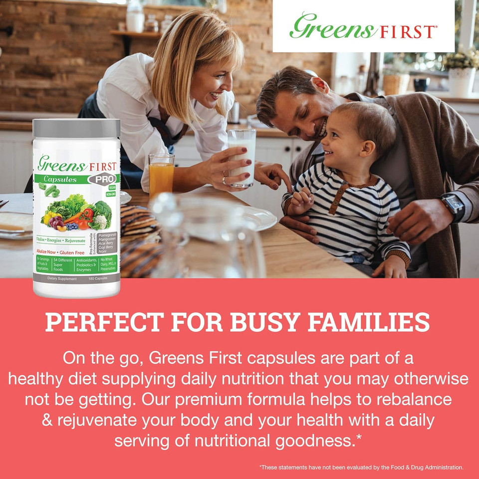 Greens First Pro-Capsules - 30 Servings - 54 Nutrient Rich-Antioxidant Superfoods, Organic Fruits & Vegetables, Dairy And Wheat Free, Non-Gmo - 180 Capsules