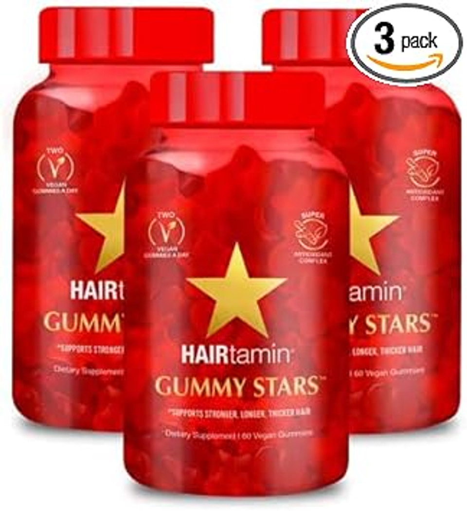 Hairtamin Vegan Gummy Stars Hair Vitamins | Non-Gmo | Natural Biotin Hair Vitamin Gummies To Maintain Healthy Hair Skin & Nails | Multivitamin Supplement To Help Maintain Healthy Looking Hair (3-Pack)90 Count (Pack Of 3)