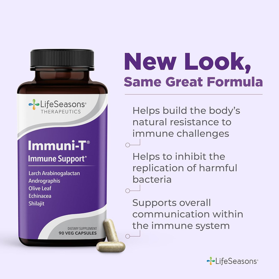 Immuni-T - Immune Support - Vitamin Supplement For Cold & Flu Relief - Natural Immunity System Booster - Black Elderberry, Echinacea, Andrographis, Arabinogalactans & Olive Leaf - 90 Capsules
