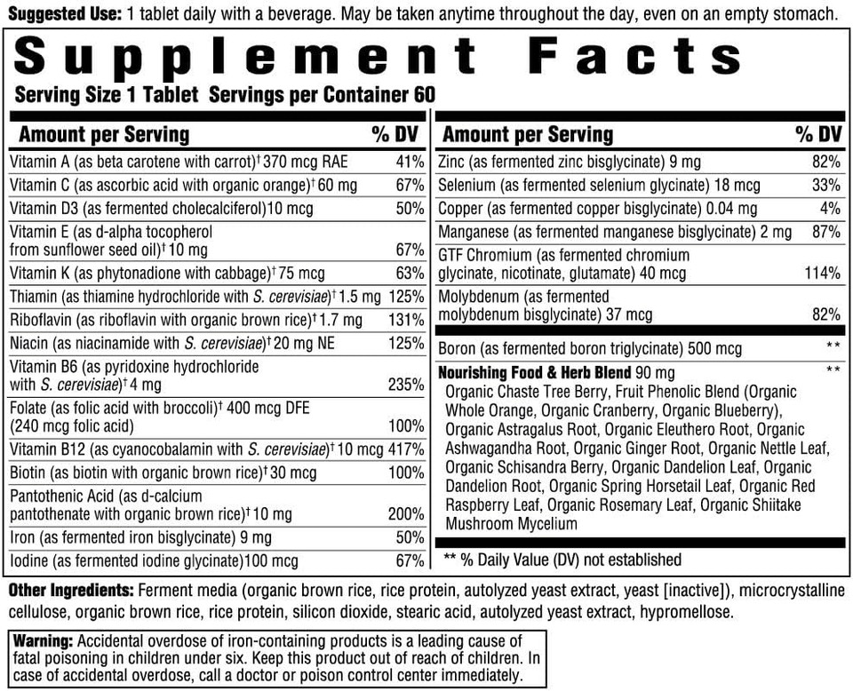 Innate Response Formulas Women'S One Daily - Daily Multivitamin For Women - Supports Optimal Health And Well-Being - Vegetarian, Non-Gmo, And Kosher - Made Without 9 Food Allergens - 60 Tablets