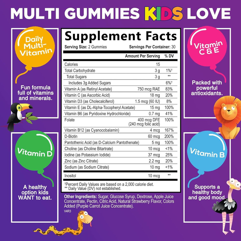 Kids Multivitamin Gummies - Daily Kids Gummy Multivitamins, Fruit Flavored Gummy With Vitamins C, D3 & Zinc For Immune Support - Nature'S Children & Toddler Supplement, Strawberry Flavor - 60 Gummies