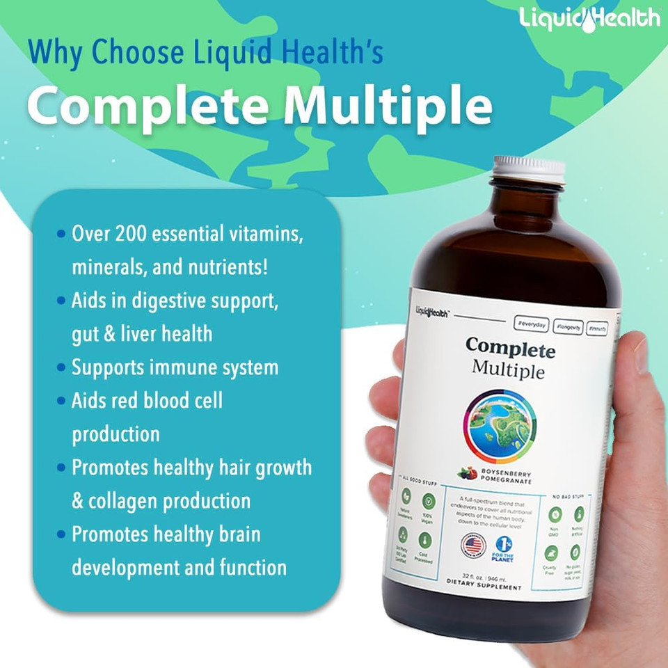 Liquidhealth 32 Oz Liquid Multivitamin For Adult Men & Women - Complete Multiple, Natural Immune Support, Non-Gmo, Vegan, Gluten Free, Sugar Free, Prebiotic Fiber Vitamins Supplement (2-Pack)