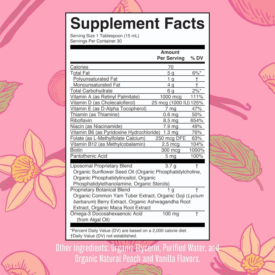 Maryruth'S | Usda Organic Liquid Multivitamins For Women | Liposomal Womens Multivitamin For Immune Support | Vanilla Peach | Sugar-Free, Vegan | 15.22 Fl Oz