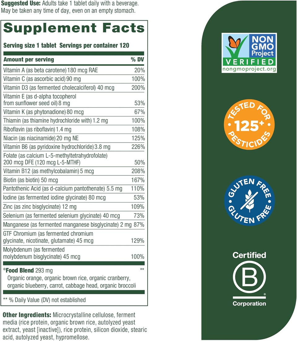 Megafood Men'S 55+ One Daily - Multivitamin For Men With Vitamin B12, Vitamin C, Vitamin D & Zinc - Optimal Aging & Immune Support Supplement - Vegetarian - Made Without 9 Food Allergens - 120 Tabs120 Count (Pack Of 1)