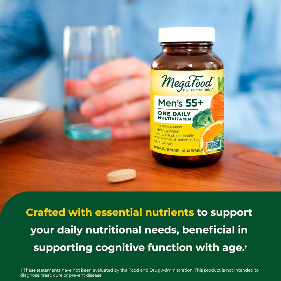 Megafood Men'S 55+ One Daily - Multivitamin For Men With Vitamin B12, Vitamin C, Vitamin D & Zinc - Optimal Aging & Immune Support Supplement - Vegetarian - Made Without 9 Food Allergens - 120 Tabs120 Count (Pack Of 1)