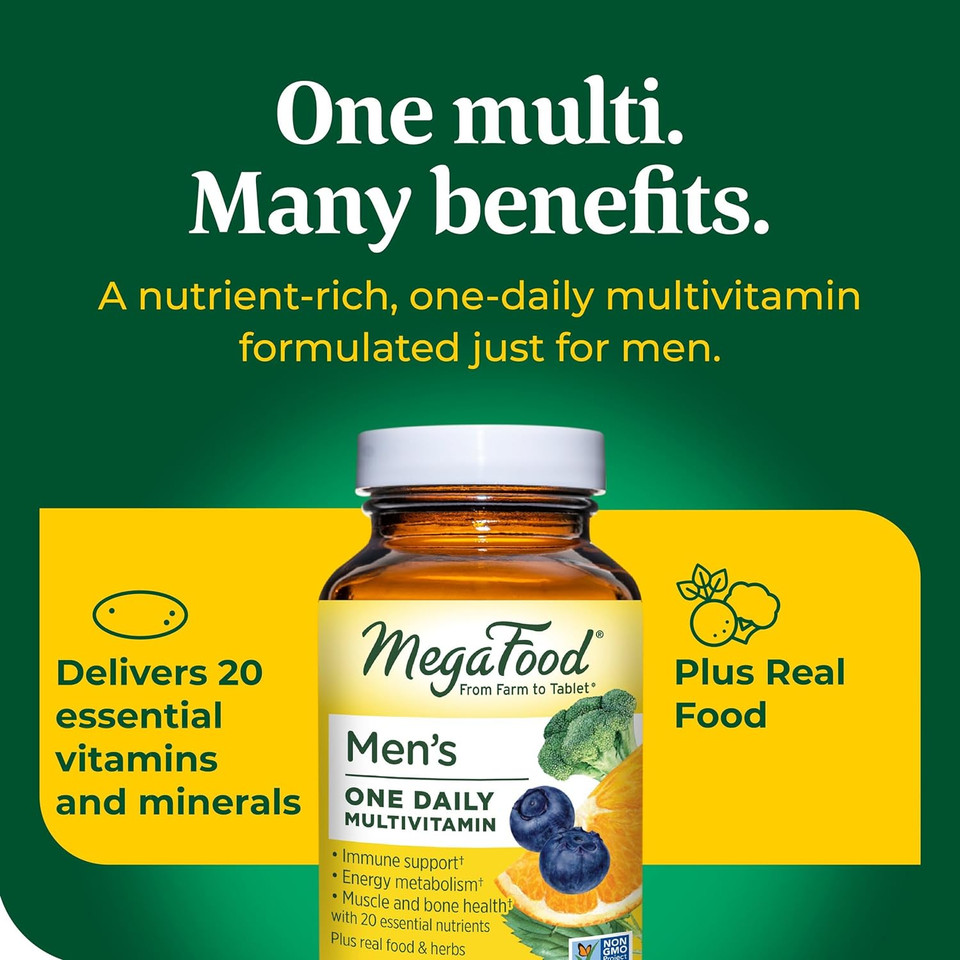 Megafood Men'S One Daily - Multivitamin For Men With Zinc, Selenium, Vitamin B12, Vitamin B6, Vitamin D & Real Food - Immune Support Supplement - Muscle And Bone Health - Vegetarian - 90 Tabs90 Count (Pack Of 1)