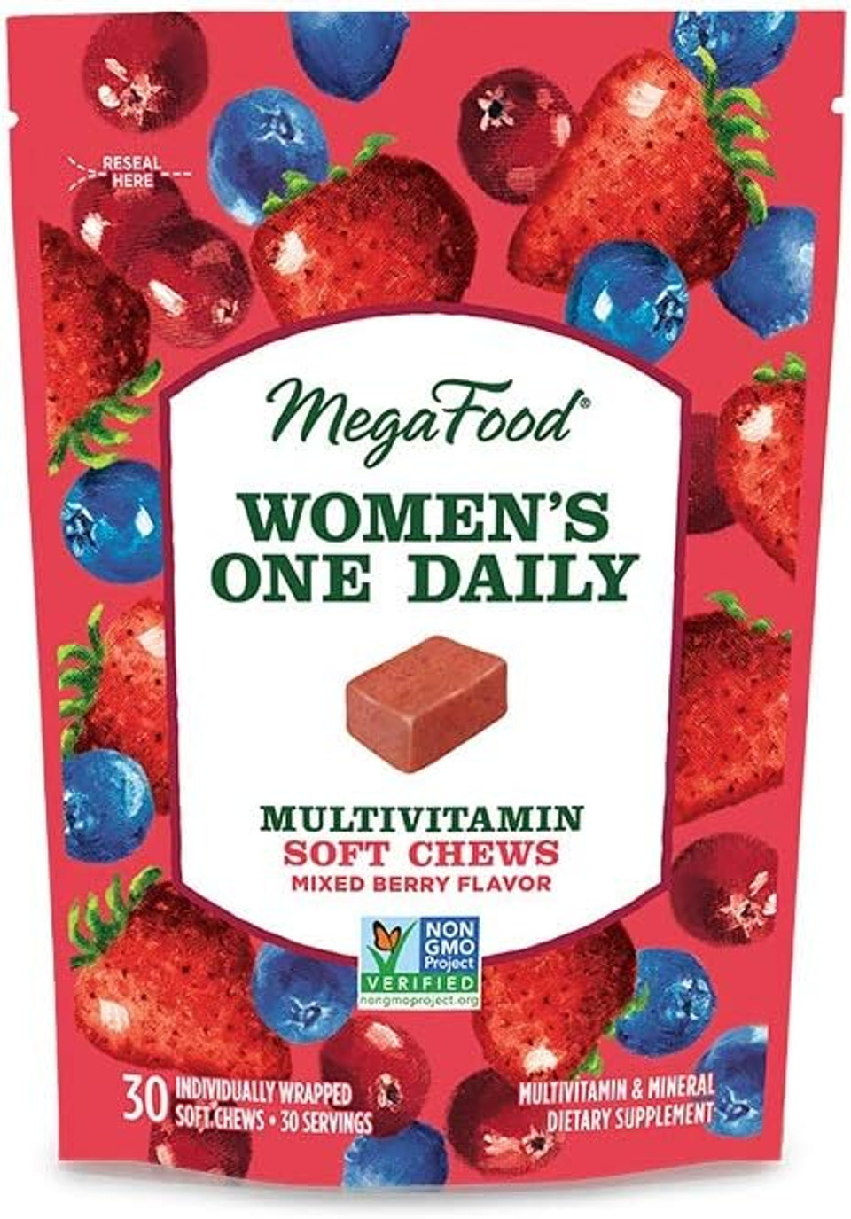 MegaFood Women's One Daily Multivitamin Soft Chews - Multivitamin for Women with Folate, Vitamin B6, Vitamin B12, Biotin, Vitamin D - Mixed Berry Flavor - Vegetarian, Non-GMO - 30 Chews30 Count (Pack of 1)