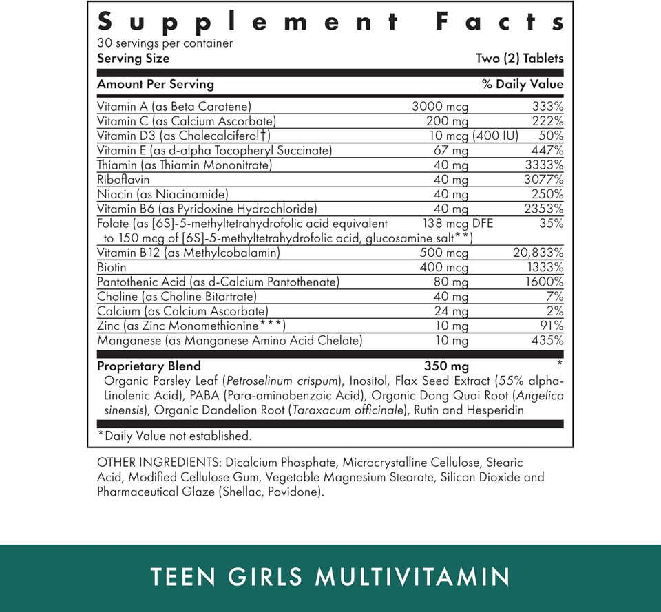 Michael'S Health Naturopathic Programs Teen Girls Multivitamin - 60 Vegetarian Tablets - With B Complex Vitamins & Female Herbal Blend - Kosher - 30 Servings