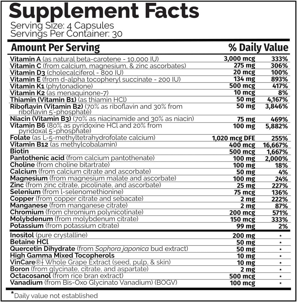 Multi Two (120 Capsules) - Advanced, Full-Spectrum Multivitamin, Mineral, And Cofactor Formula - Coenyzme Vitamins - Veggie Caps