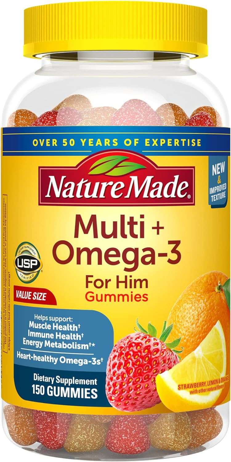 Nature Made Multivitamin For Him With Omega-3, Mens Multivitamins For Daily Nutritional Support, Multivitamin For Men, 150 Gummy Vitamins And Minerals, 75 Day Supply150 Count (Pack Of 1)