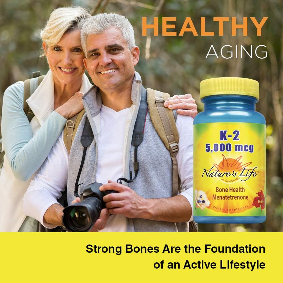 Nature'S Life Vitamin K2 5000Mcg | High Potency Mk4 Formula Helps Support Bone & Cardiovascular Health | Non-Gmo | 60 Vegetarian Tablets
