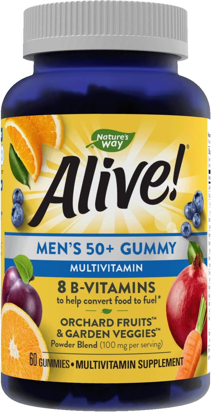 Nature'S Way Alive! Menã¢ÂS 50+ Daily Gummy Multivitamins, Supports Multiple Body Systems*, Supports Cellular Energy*, B-Vitamins, Gluten-Free, Vegetarian, Fruit Flavored, 60 Gummies30 Count (Pack Of 2)