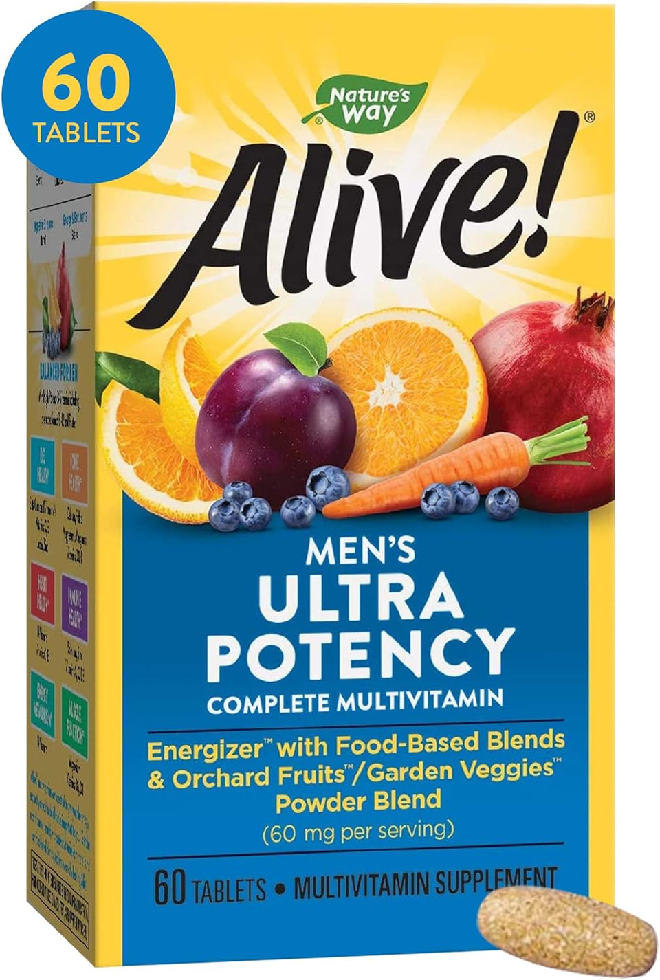 Nature'S Way Alive! Men'S Daily Ultra Potency Complete Multivitamin, High Potency B-Vitamins, Supports Energy Metabolism*, 60 Tablets