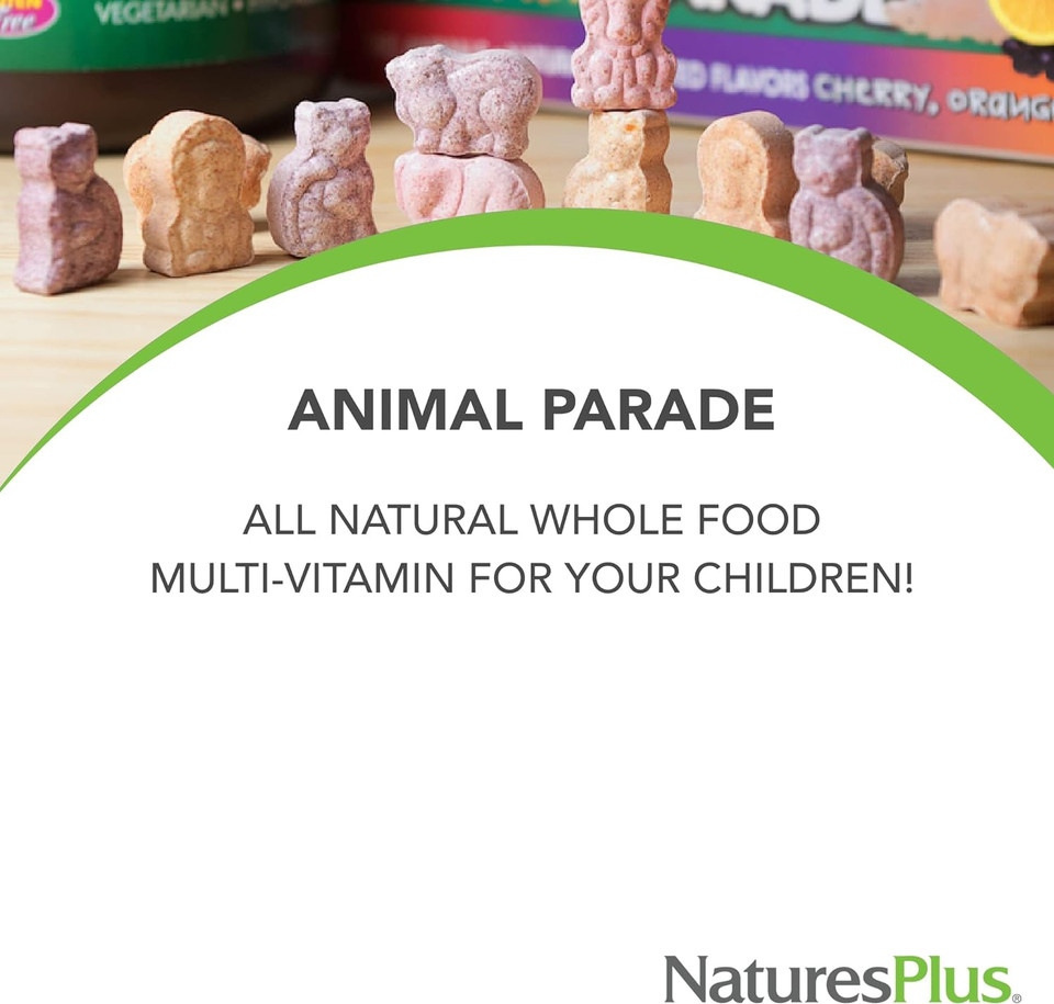 Naturesplus Animal Parade Gold Children'S Multivitamin - 120 Animal-Shaped Chewable Tablets - Assorted Cherry, Orange & Grape Flavors - Vegan, Gluten Free - 60 Total Servings