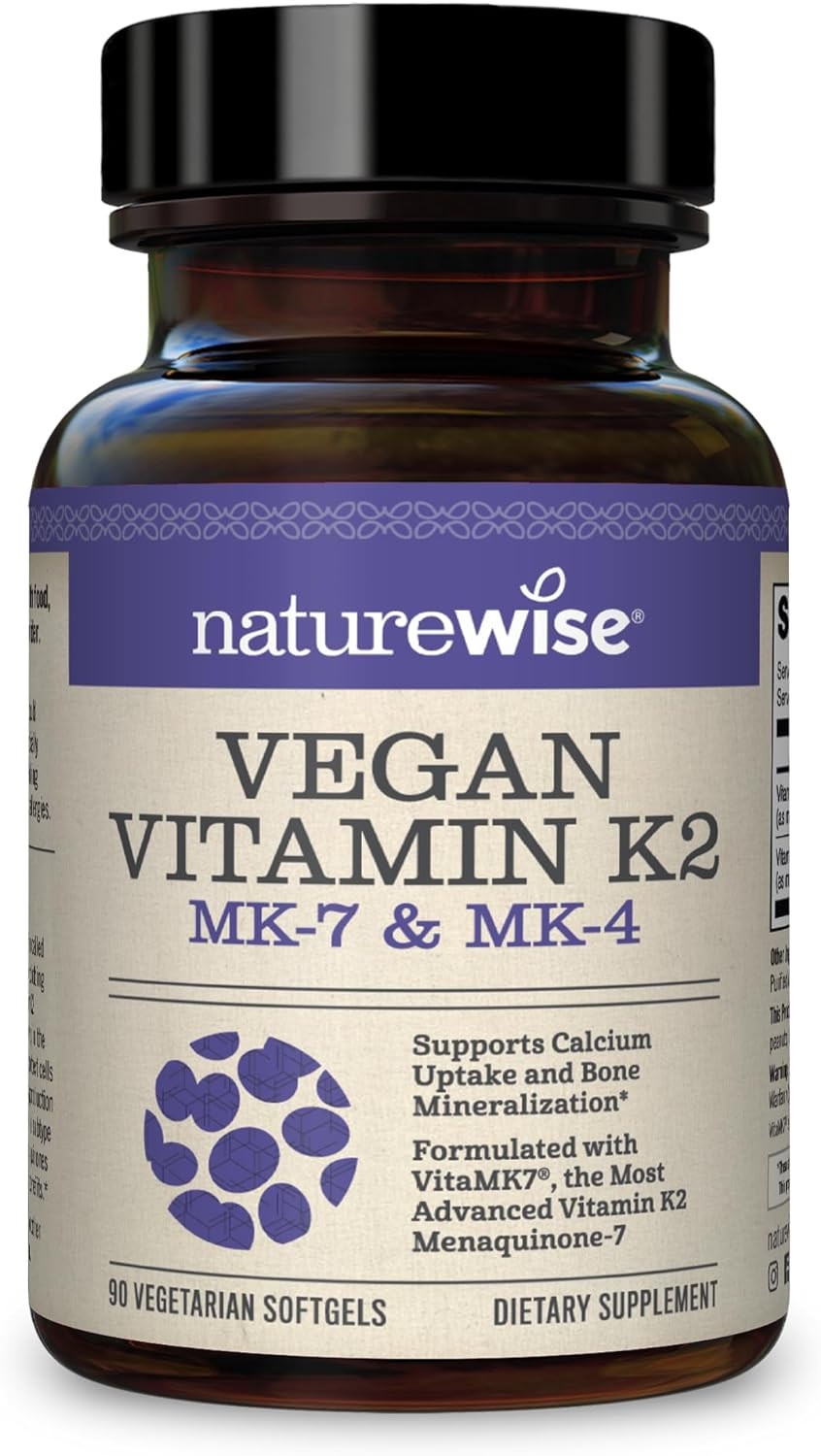 Naturewise Vitamin K2 With Mk4 And Vitamk7 Menaqui-7 For Strong Bones, Cognitive And Heart Health | Increased Bioavailability | Softgel 90 Count (Pack Of 1)