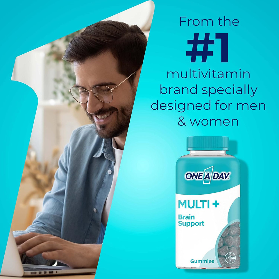 One A Day Multi+ Brain Support Gummies, Multivitamin Gummies For Men & Women With Boost Of Brain Support With Super 8 B Vitamin Complex, 100 Count