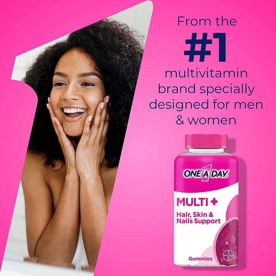 One A Day Multi+ Hair, Skin & Nails, Multivitamin + Boost Of Support For Healthy Hair, Skin & Nails With Biotin And Vitamins A, C, E & Zinc ,Gummy 120 Count (2 Month Supply)