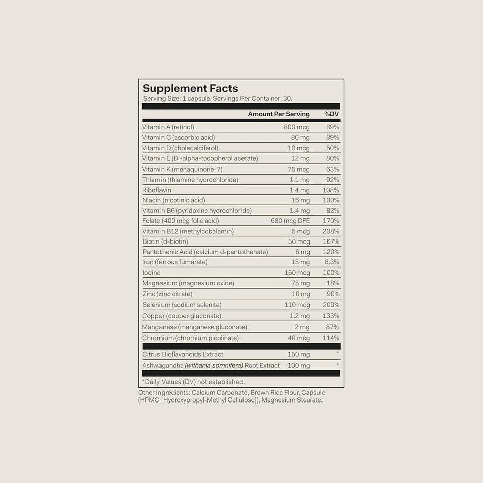 The Nue Co. Women'S Multivitamin Supplement- Supports Energy, Immunity, Focus, Vegan, Gluten Free, 30 Capsules