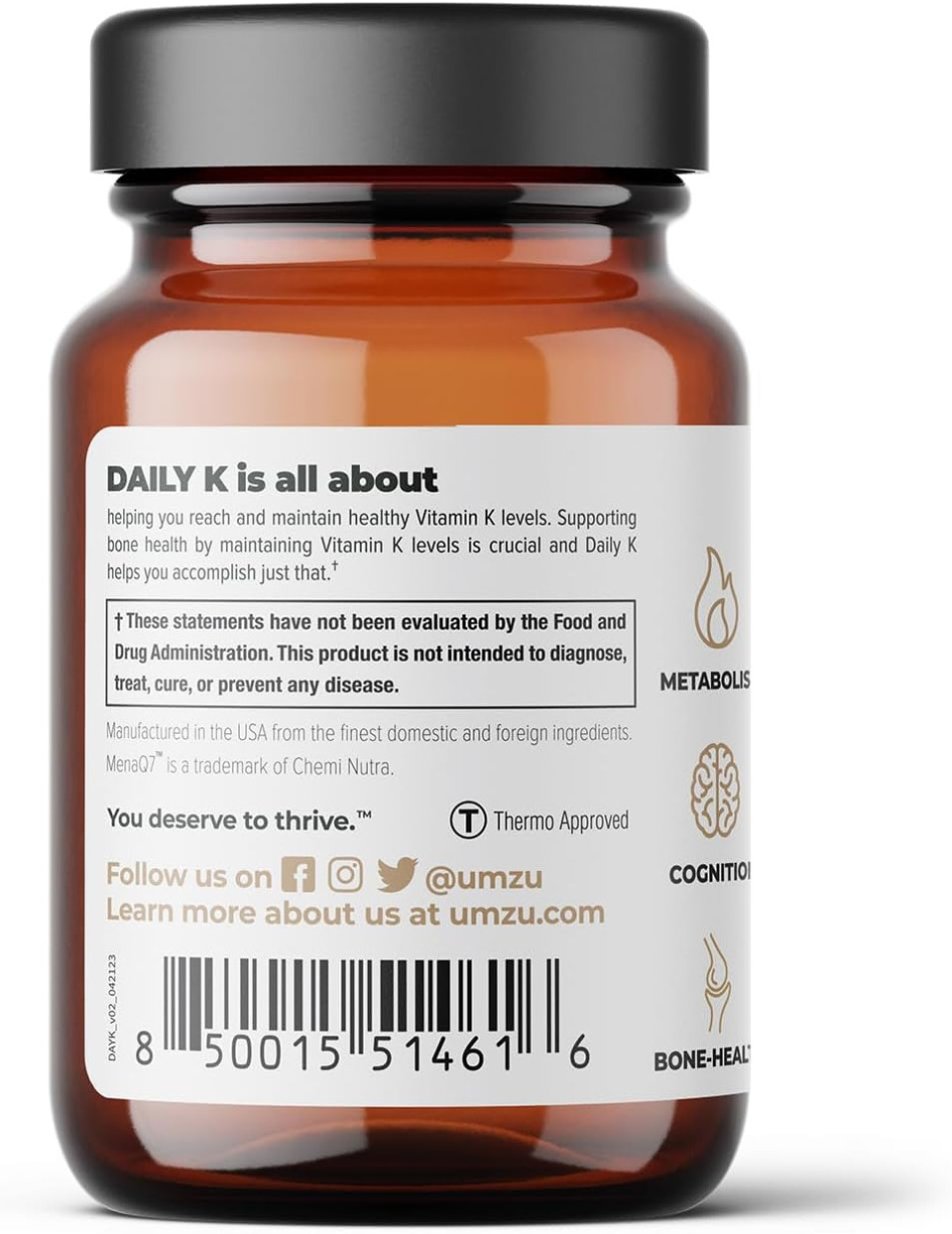 Umzu Daily K - Vitamin K Complex To Support Bone, Cardiovascular, Blood Flow Circulation, And Cognitive Health, Vitamin K, Vitamin K2 - (30 Day Supply 30 Capsules)