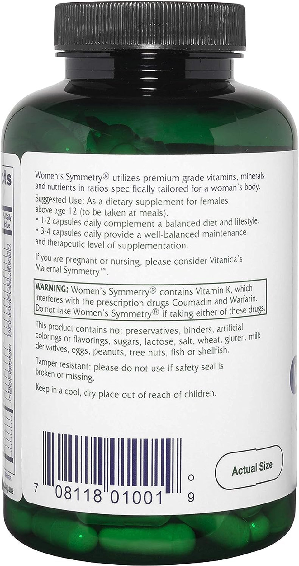 Vitanica Women'S Symmetry, High Potency Daily Multivitamin, Vegan/Vegetarian, 180 Capsules