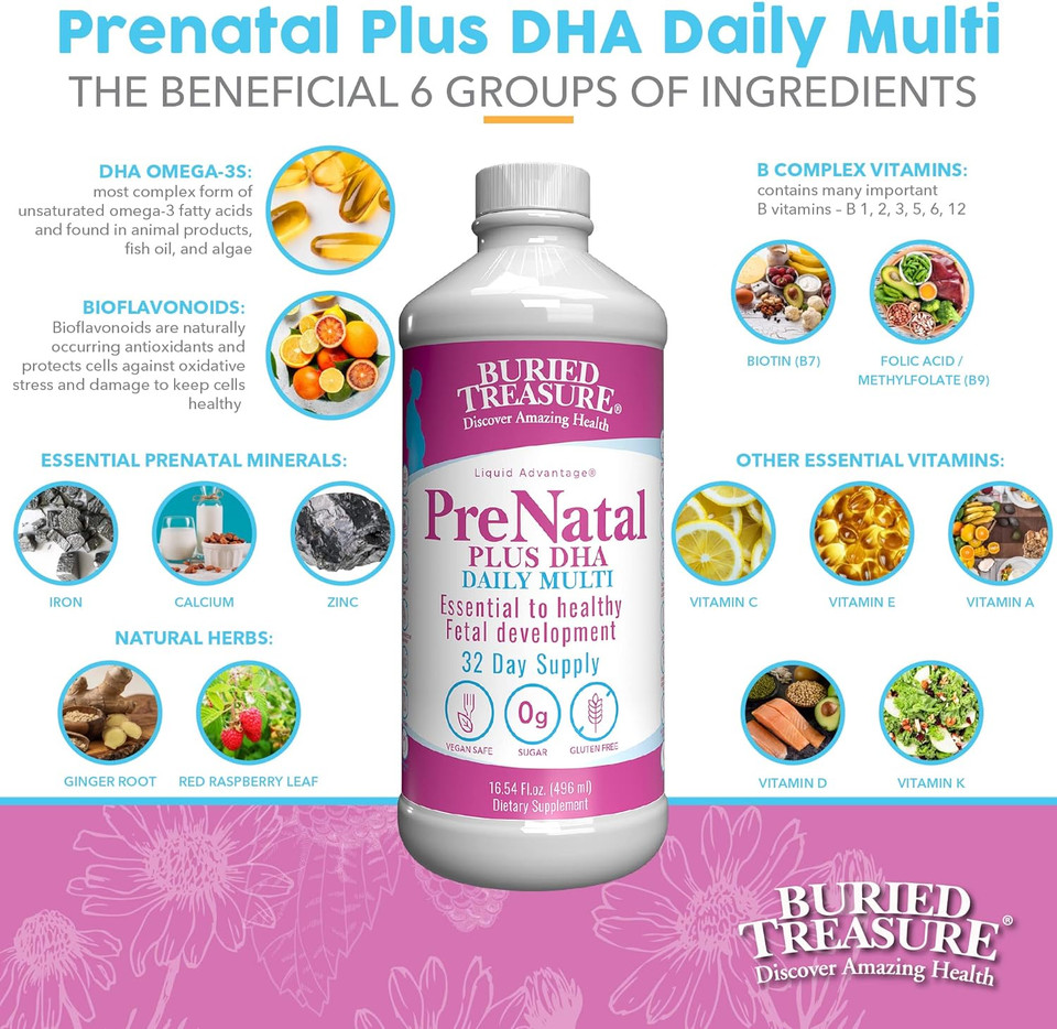 Buried Treasure Prenatal Plus Dha Complete, 16 Oz, Natural Dha Omega3 Iron