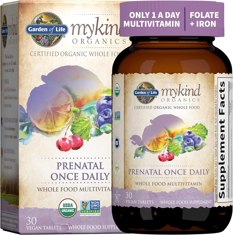 Garden Of Life Organics Prenatal Vitamin: Folate For Energy & Healthy Fetal Development, Non-Constipating Iron, Vitamin C, B6, B12, D3  Organic, Non-Gmo, Gluten-Free, Vegan, 30 Day Supply30 Count (Pack Of 1)