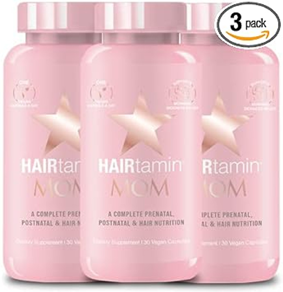 Hairtamin Mom Vegan Prenatal & Postnatal Multivitamin Capsules & Hair Vitamins, Postpartum, Breastfeeding, Hair Nails, And Skin Vitamins For Women With Biotin, Zinc, Iron (3-Pack)90 Count (Pack Of 3)