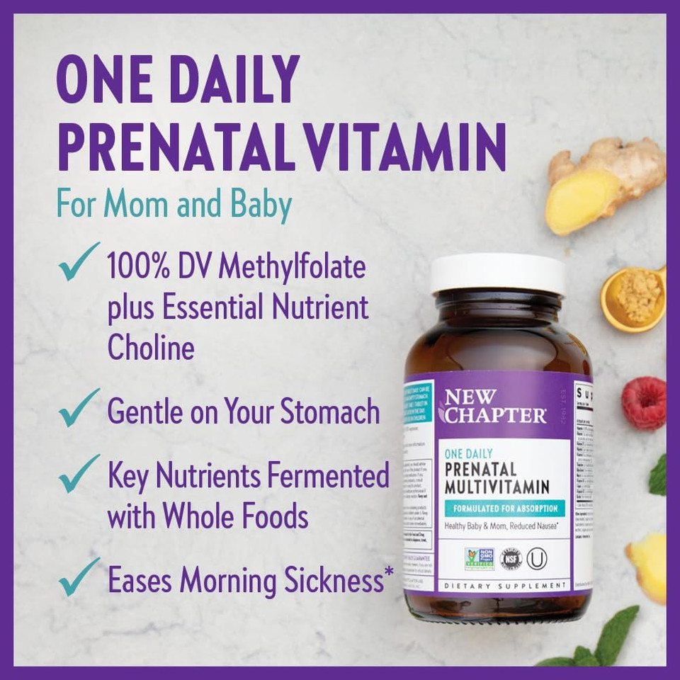 New Chapter Prenatal Vitamins, One Daily Prenatal Multivitamin With Methylfolate + Choline For Healthy Mom & Baby, Gluten Free & Non-Gmo, 90 Count90 Count (Pack Of 1)