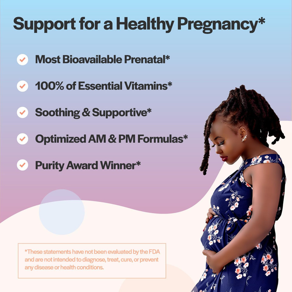 Premium Bioavailable Prenatal & Postnatal Vitamins For Women With Dha, Folate & Iron | 100% Of Essential Vitamins For Pregnancy & Breastfeeding Women | 2 Bottles Optimized Am & Pm Doses 30 Day Supply