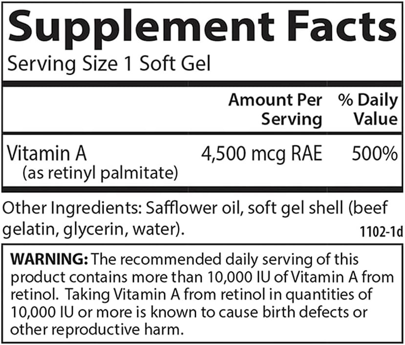 Carlson - Vitamin A, 15000 Iu Palmitate (4500 Mcg Rae), Vision Health, Healthy Skin, 240 Softgels