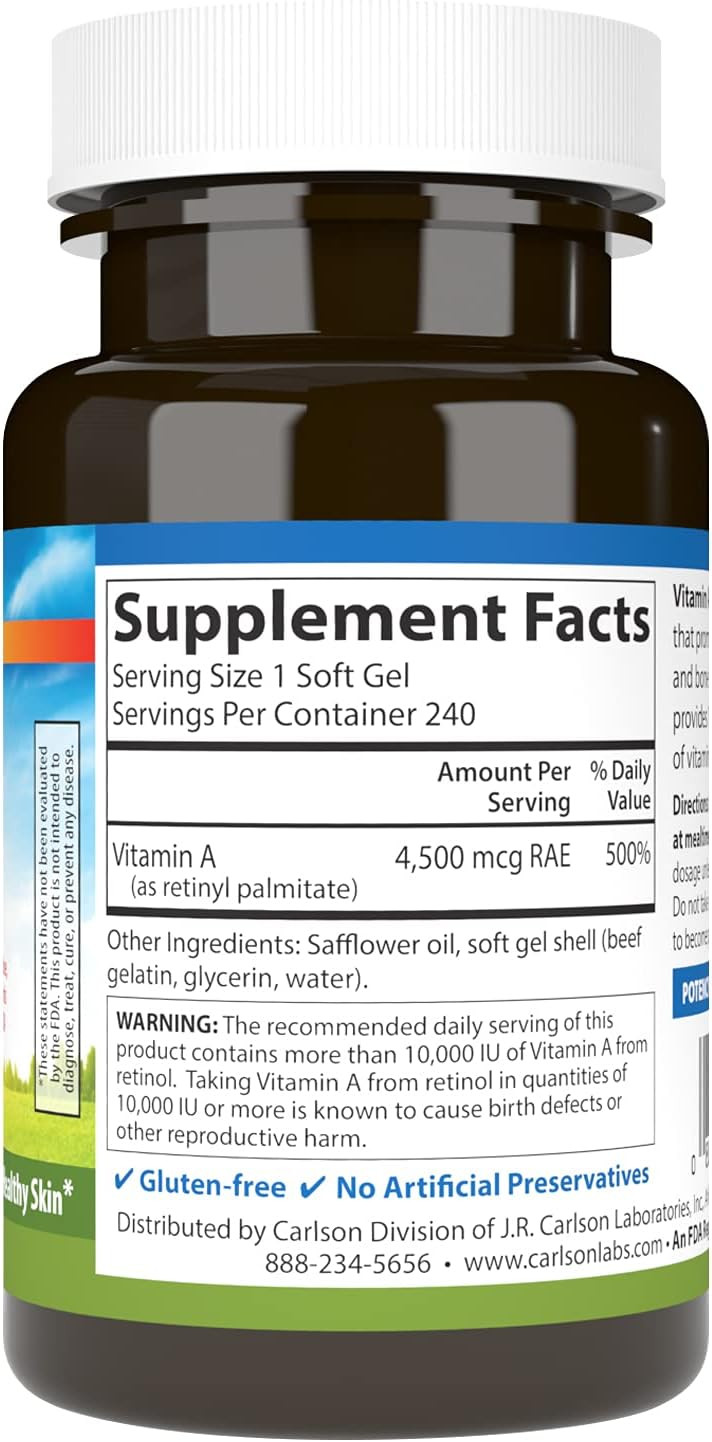 Carlson - Vitamin A, 15000 Iu Palmitate (4500 Mcg Rae), Vision Health, Healthy Skin, 240 Softgels