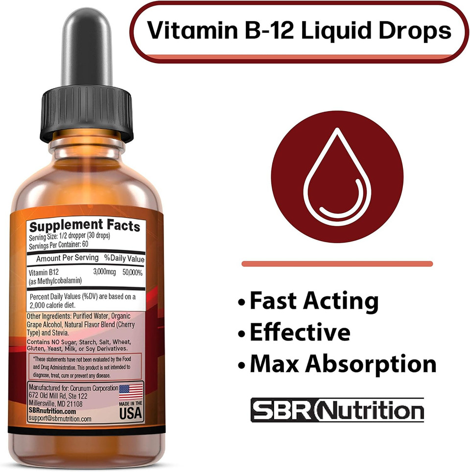 Extra Strength 6000Mcg Vitamin B12 Sublingual Liquid Drops - Methylcobalamin, Vit B 12 Supports Energy, Max Absorption, 60 Servings, Non-Gmo, Vegan Friendly, Manufactured In The Usa