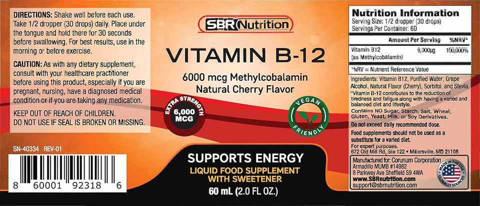 Extra Strength 6000mcg Vitamin B12 Sublingual Liquid Drops - Methylcobalamin, VIT B 12 Supports Energy, Max Absorption, 60 Servings, Non-GMO, Vegan Friendly, Manufactured in The USA