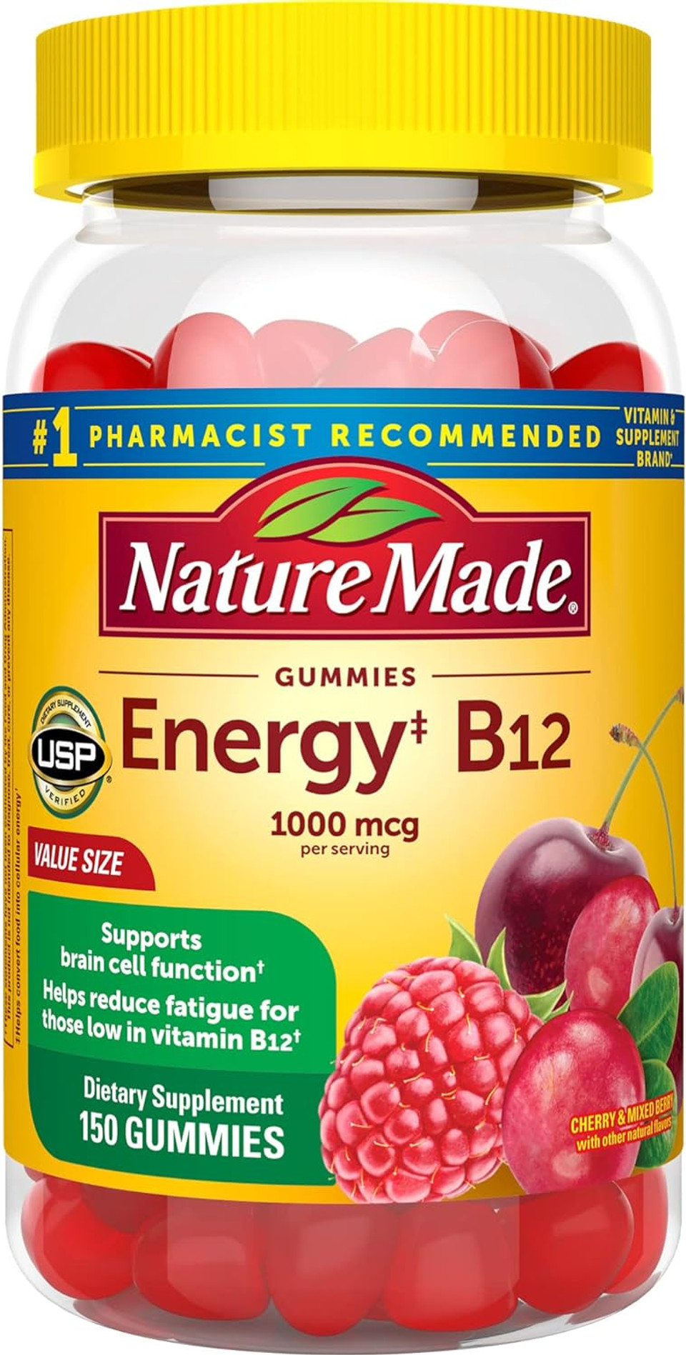 Nature Made Energy B12 1000 Mcg, Dietary Supplement For Energy Metabolism Support, 150 Gummies, 75 Day Supply150 Count (Pack Of 1)