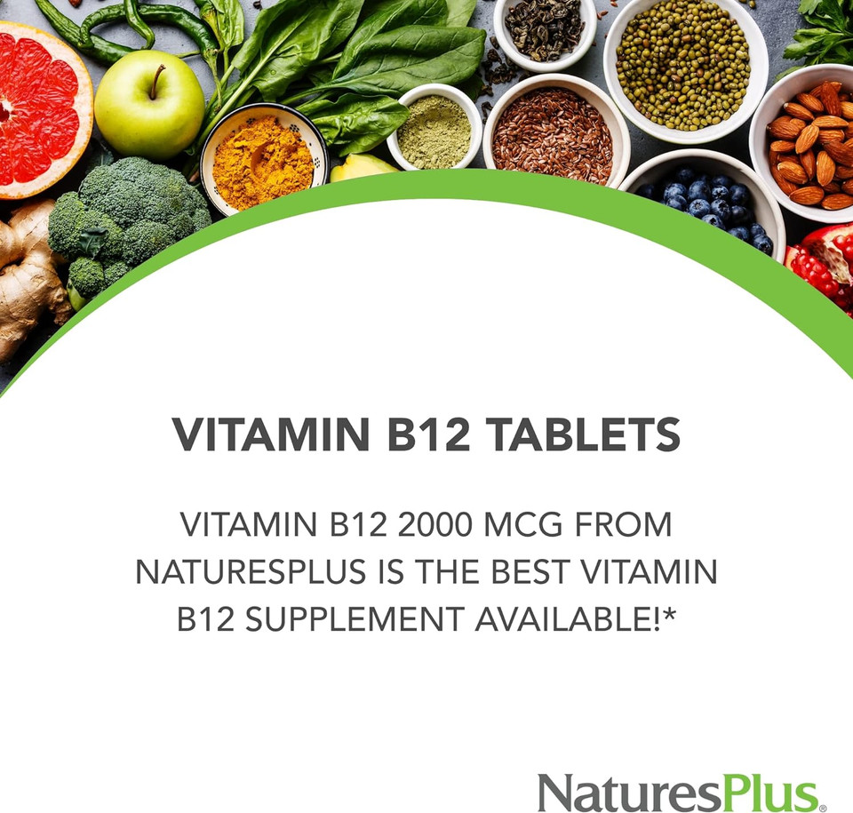Naturesplus Vitamin B12 (Methylcobalamin) - 1000 Mcg, 90 Vegetarian Tablets - High Potency Red Blood Cell Support - Natural Energy Booster, Promotes Overall Health - Gluten-Free - 90 Servings