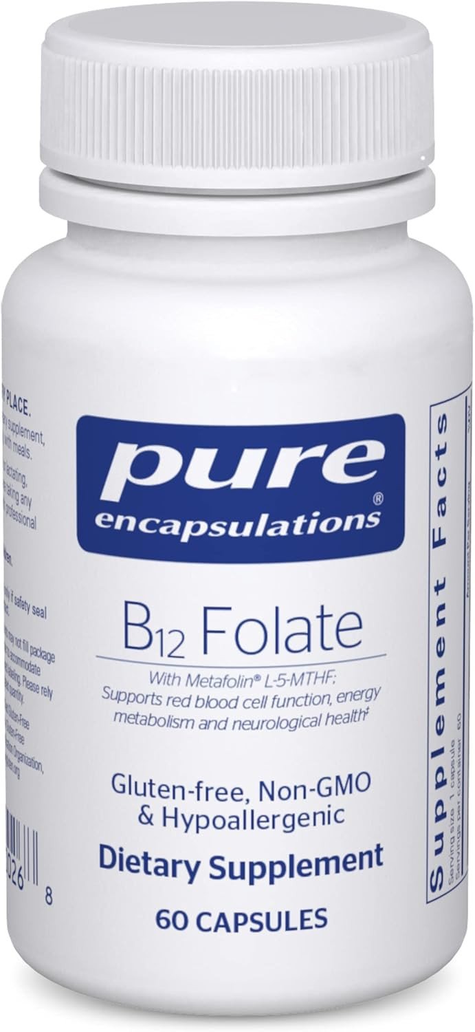 Pure Encapsulations B12 Folate - Energy Supplement To Support Nerves, Energy Metabolism & Cognitive Support* - With Vitamin B Folate As Metafolin - 60 Capsules