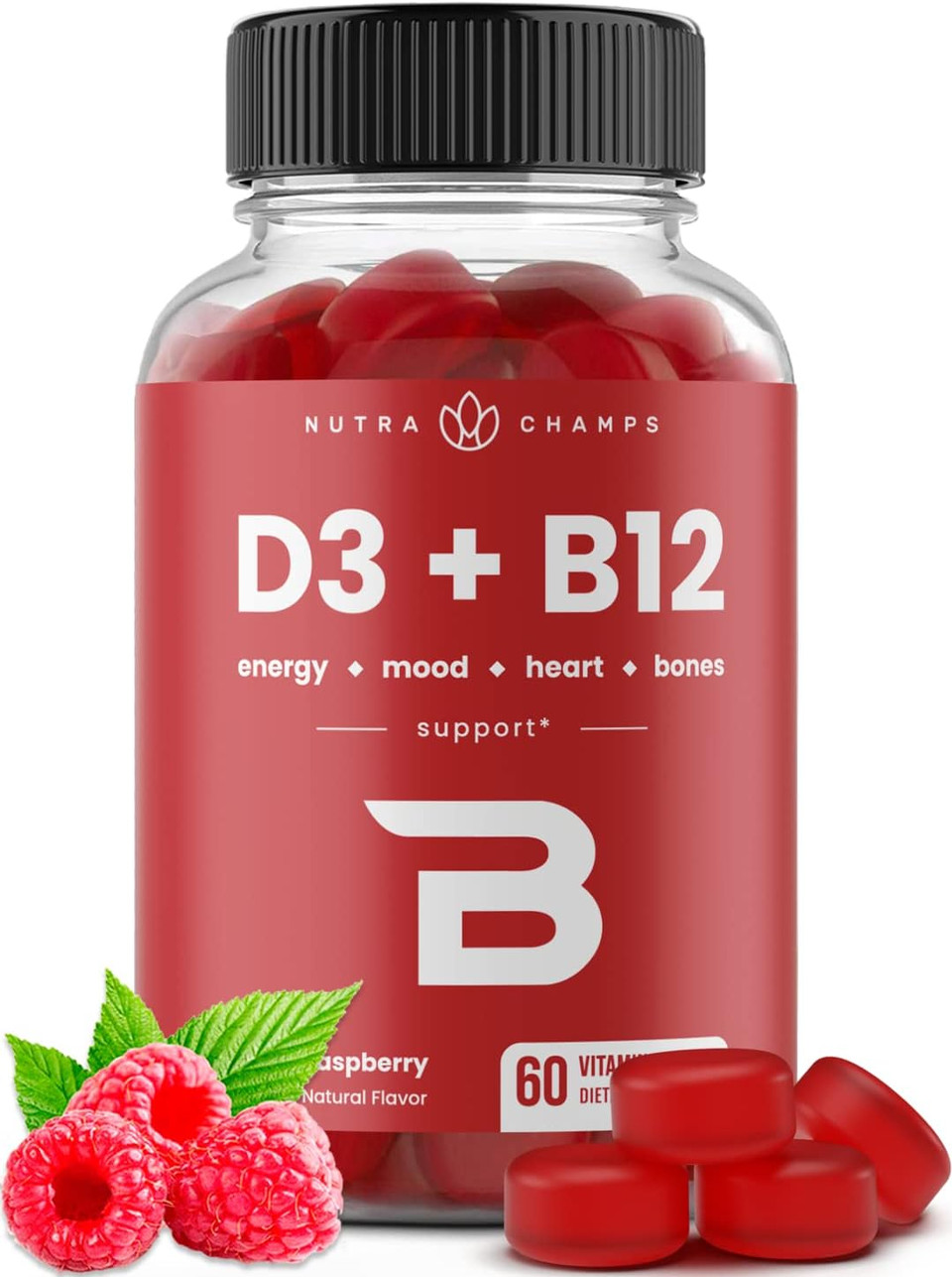 Vitamin D3 & Vitamin B12 | Methyl B12 Gummies For Adults & Kids | Enhanced With Vitamin D 3 & B9 Vitamin Folate | Natural Energy, Mood, Metabolism & Focus | Raspberry | 60 Gummies Vitamin D3 & Vitamin B12 | Methyl B12 Gummies For Adults & Kids | Enhanced With Vitamin D 3 & B9 Vitamin Folate | Natural Energy, Mood, Metabolism & Focus | Raspberry | 60 Gummies